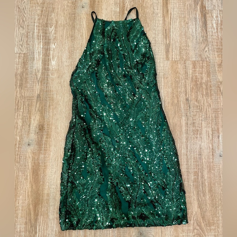 Forrest Green Sequin Backless Mini Dress - WYLDR Size Small - Super Sparkly!